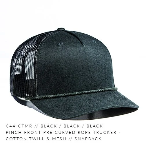 c44-CTMR // Pre Curved Pinch Rope Trucker Hat - Cotton Twill